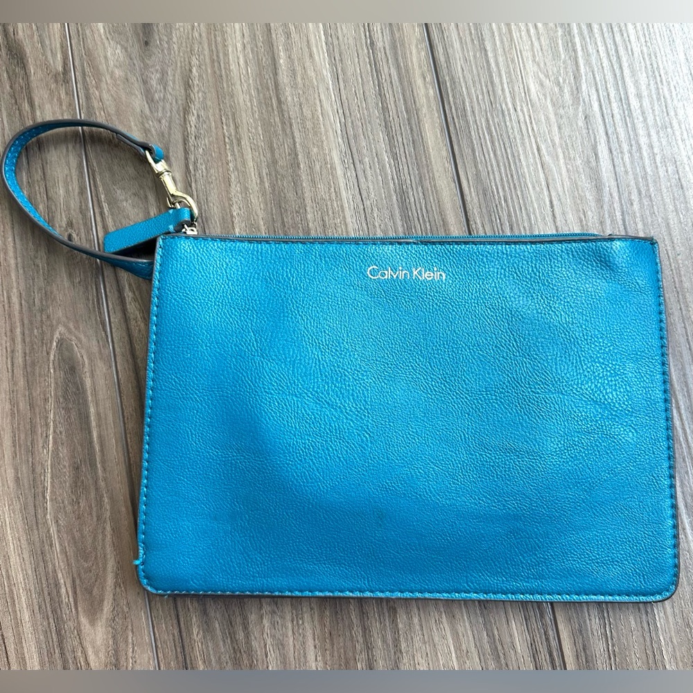 Calvin Klein Blue Leather Wristlet Bag
